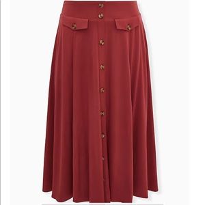 DARK RED HIGH WAIST BUTTON MIDI SKIRT